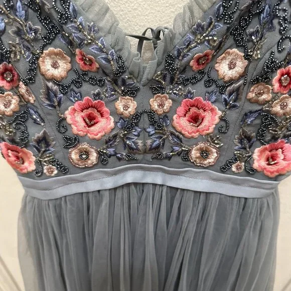 Needle & Thread Whisper Embroidered Tulle Midi Dress, Size 0 - Picture 7 of 12